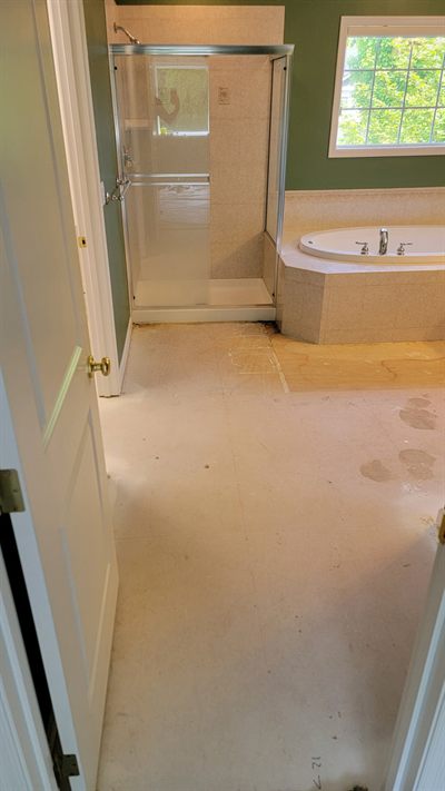 Bathroom stripped back to the studs before a remodel